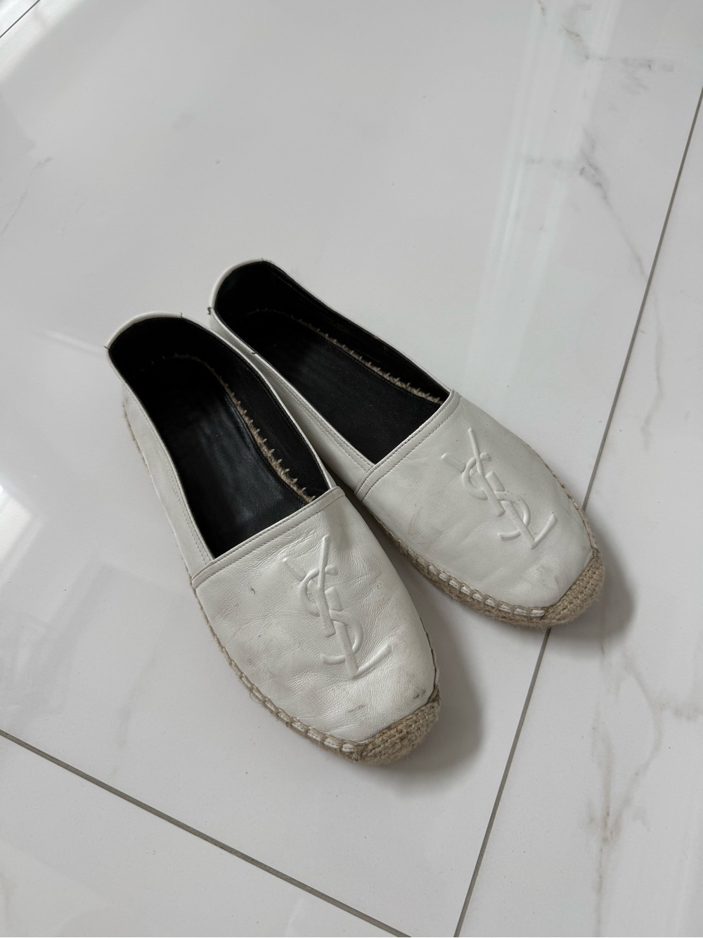 Saint Laurent White Leather Espadrille Slip-Ons